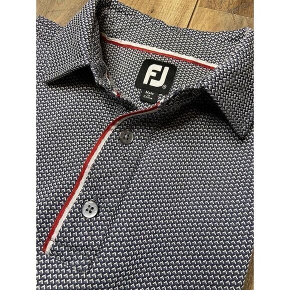 Footjoy FJ Shirt Mens‎ Medium Gray Red Golf Polo Geometric Print River Hills